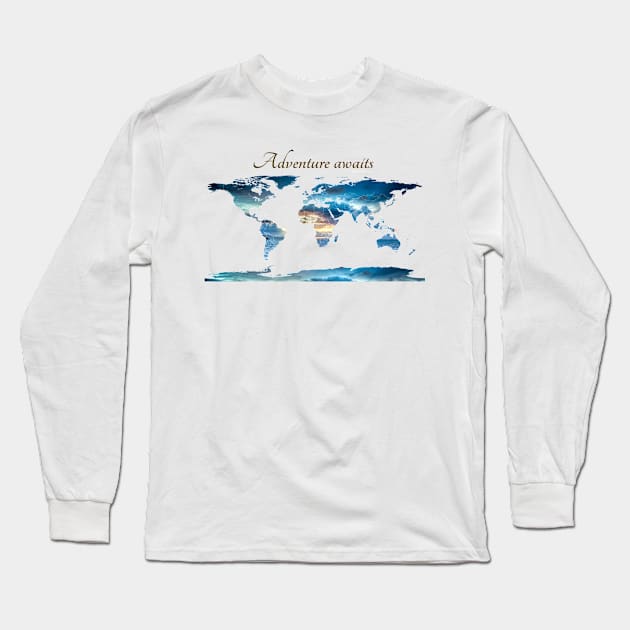 Worldmap - adventure awaits Long Sleeve T-Shirt by Aurealis